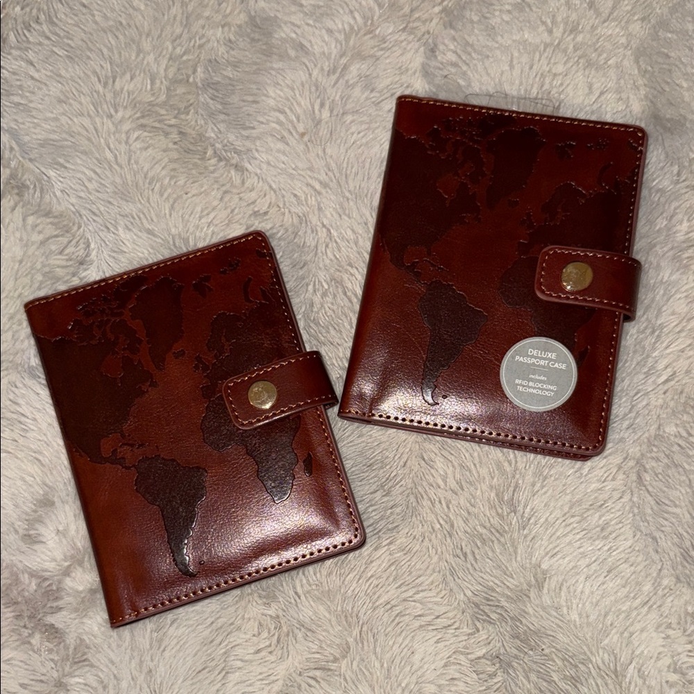 Brown World Map Passport Holder